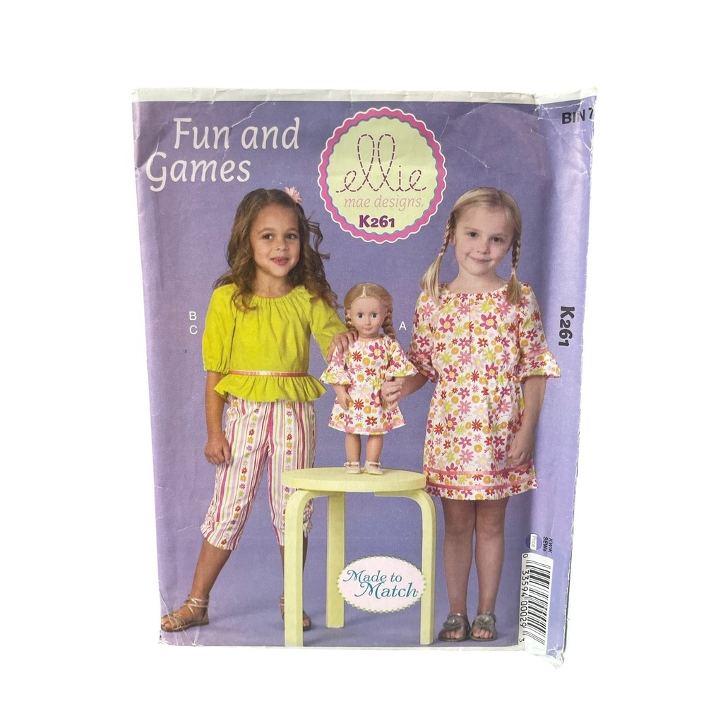 Kwik Sew Sewing Pattern Girls Dress Top Capris Doll XXS-L K261 Ellie Mae Designs
